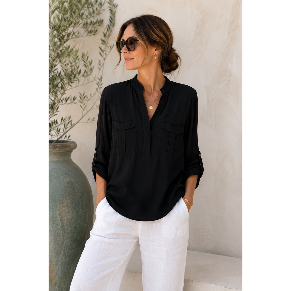 James Perse Black Long-Sleeve Blouse